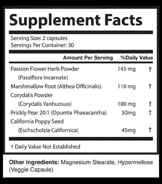 NerveCalm ingredients label
